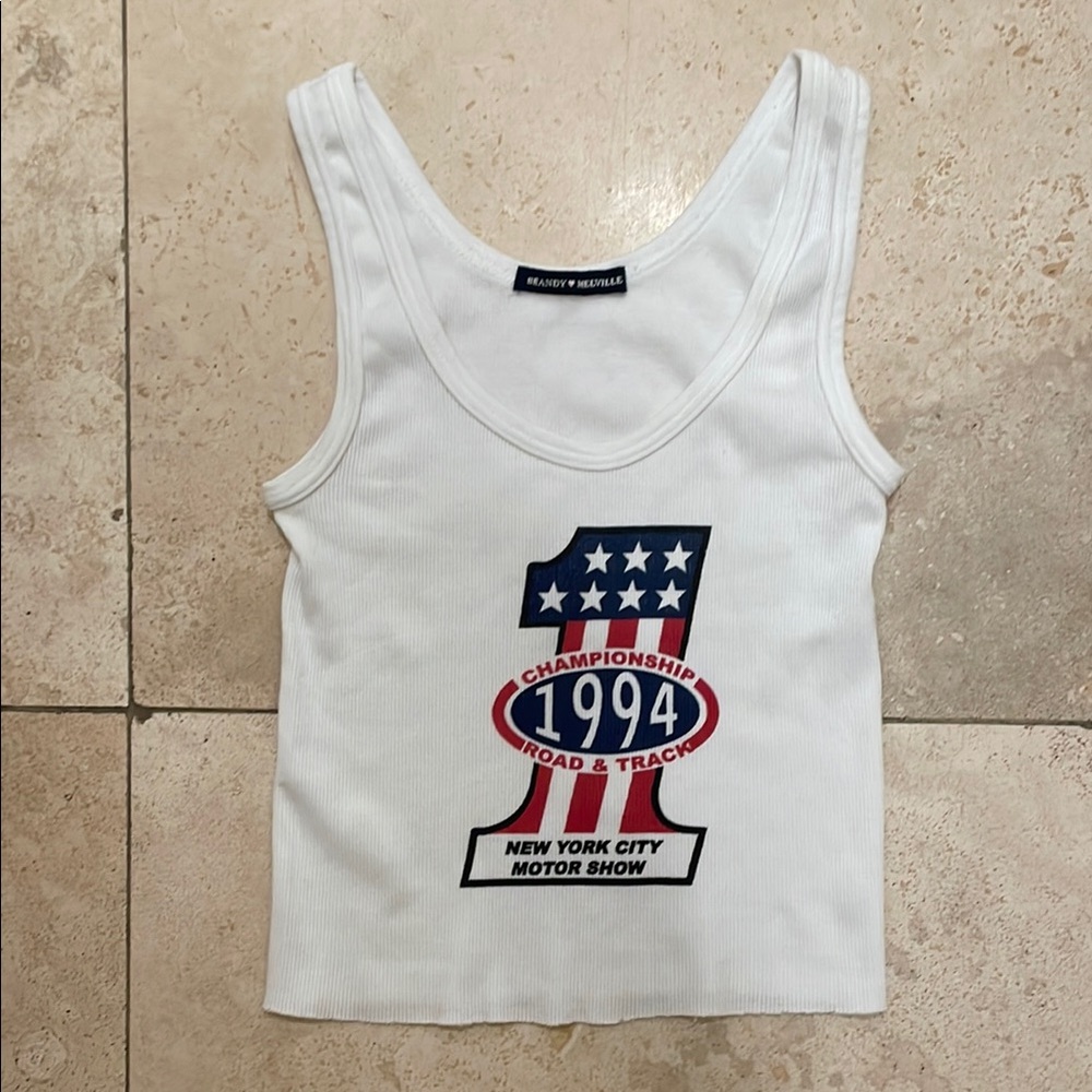 euc Brandy Melville White Tank Top with Graphic Design